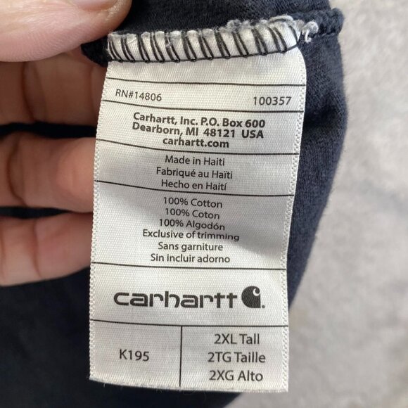 Carhartt Mens Work T-Shirt 2XLT Black Short Sleeve Logo Crew Neck Casual K195 - Picture 3 of 12